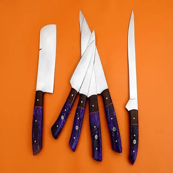 Custom D2 Steel Chef Knife Set - 6-Piece with Resin Handles