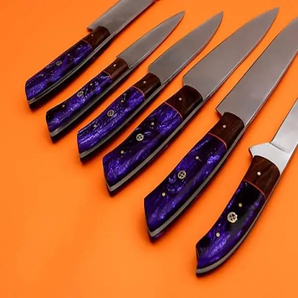 Custom D2 Steel Chef Knife Set - 6-Piece with Resin Handles