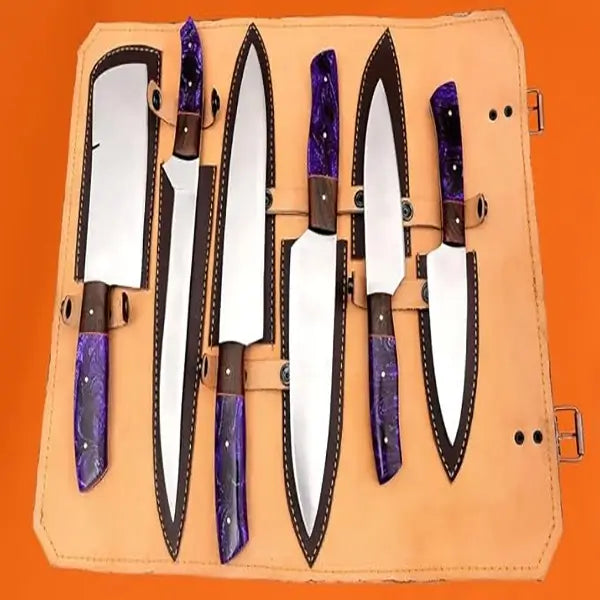 Custom D2 Steel Chef Knife Set - 6-Piece with Resin Handles