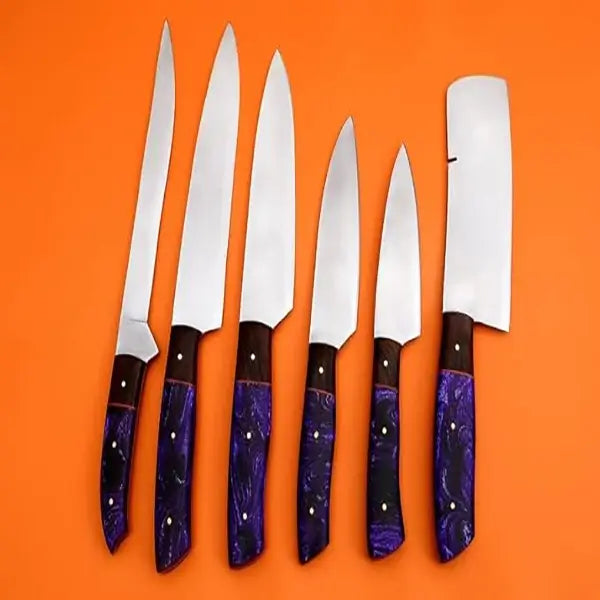 Custom D2 Steel Chef Knife Set - 6-Piece with Resin Handles