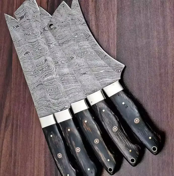 Custom Handmade Damascus Steel 5-Piece Chef Knife Set with Leather Bag