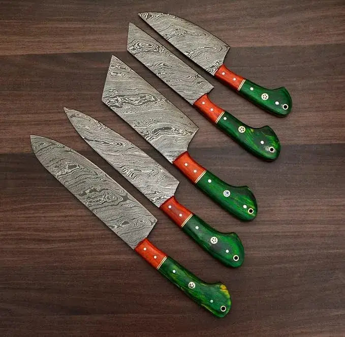 Twist Forge 5-Piece Damascus Steel Knife Set with Cleaver & Leather Case