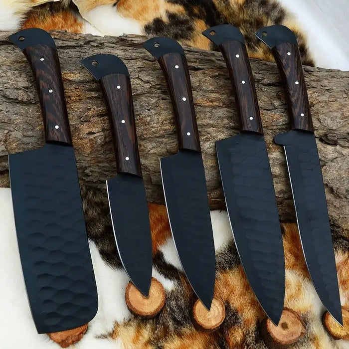 Custom Handmade Stainless Steel Chef Knives Set with Leather Case – Premium 5-Piece Kitchen Knife Set