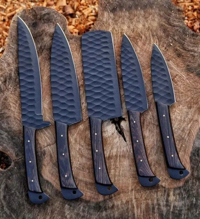 Custom Handmade Stainless Steel Chef Knives Set with Leather Case – Premium 5-Piece Kitchen Knife Set